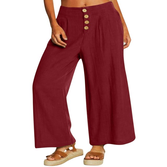 Women‘s Single Breasted High Waist Trousers in Solid Color with Wide-Leg Design