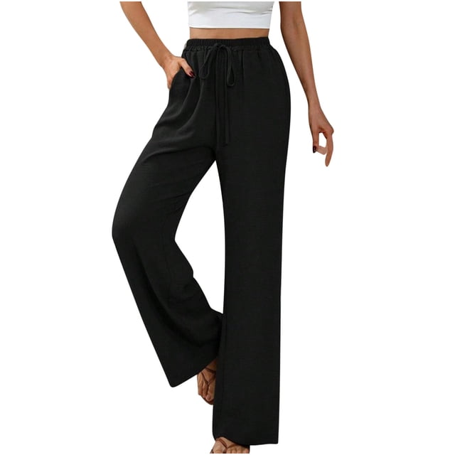 FAIWAD Womens Wide Leg Palazzo Pants Spring Summer High Elastic Waist Loose Casual Flowy Pants with Pockets