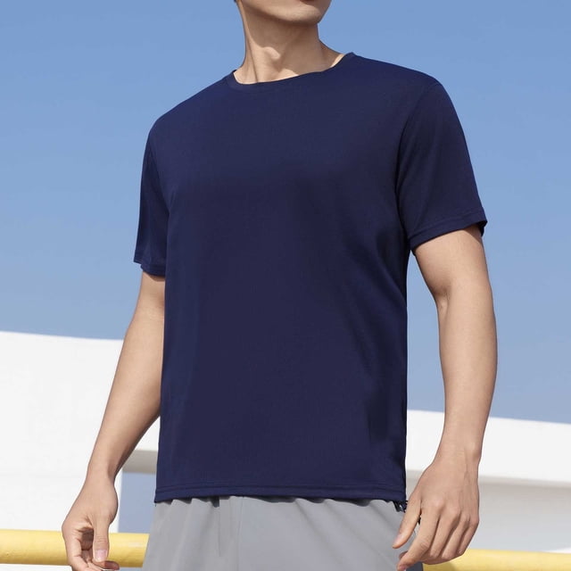 Styesk T Shirts for Man Solid-Color Casual Elastic Sports Short Sleeved Round-Neck Blouses