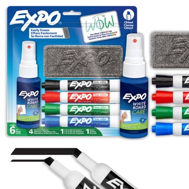Ensemble de marqueurs effaçables à sec EXPO, pointe biseautée, couleurs variées, efface, nettoyant en vaporisateur, 6 unités