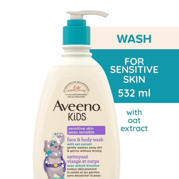 Aveeno Kids Face & Body Wash, Hypoallergenic, 2 in 1 Cleanser, Oat Formula, Sensitive Skin, Kids Shower Gel