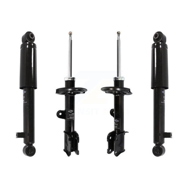 TMC Front Rear Suspension Struts and Shock Absorbers Kit for Hyundai Santa Fe and Kia Sorento, featuring two front suspension struts and two rear shock absorbers. Designed for 2011-2013 Kia Sorento and 2010-2012 Hyundai Santa Fe models. Precision engineered with G-Force technology for safety and performance, made from SteelPro alloy steel for strength and impact resistance, and surface-treated for rust prevention. Includes left and right side components for driver and passenger positions.