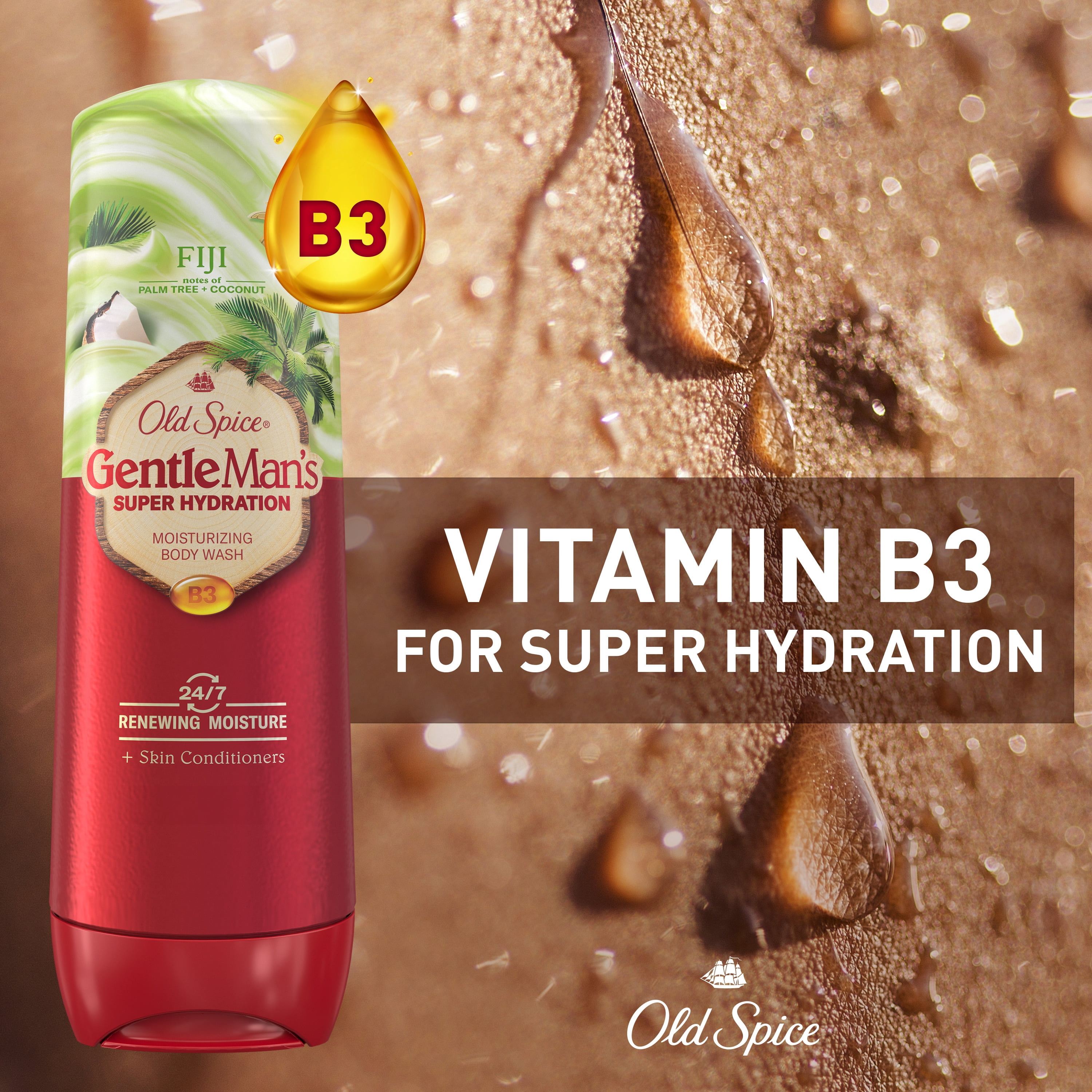 Nettoyant pour le corps pour hommes Old Spice Super Hydratation, Fiji avec palmier et noix de coco, hydratation régénératrice 24 heures sur 24, 7 jours sur 7, 591 mL (20 oz)