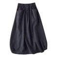 thumbnail image 1 of Womens Fashion Medium Length Elastic Waist Large Swing Cotton Linen Skirt, 1 of 7