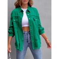 thumbnail image 3 of SEARIPE Women‘s Casual Denim Jacket Frayed Hem Ripped Long Sleeve Jean Jacket With Pockets Pink M, 3 of 6