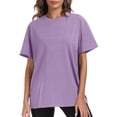 thumbnail image 2 of Plebaso T-Shirts en Coton pour Femmes à Manches Courtes, Col Rond, T-Shirts Basiques, Hauts Décontractés, Couleur Unie, Coupe Ample, 2 of 7
