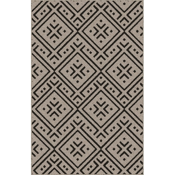 Mainstays Indoor Modern Geometric Diamond Machine Tufted Tan and Black Accent Rug,  29" x 45", Machine Washable, Non-Skid Backing