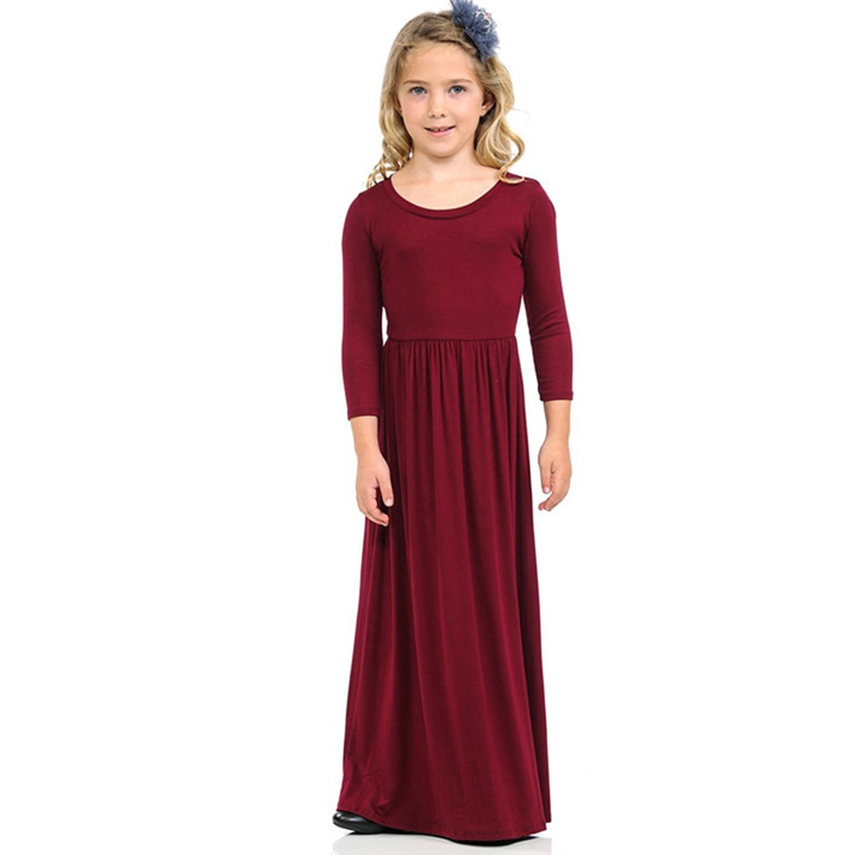 Robe Longue Décontractée à Fleurs pour Filles à Manches Longues avec Poches, Robes de Vacances, Robe Longue à Manches Longues pour Filles Longueur au Sol