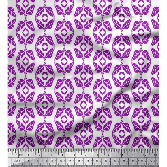 Soimoi Satin Silk Fabric Ogee Damask Printed Fabric 1 Yard 42 Inch Wide
