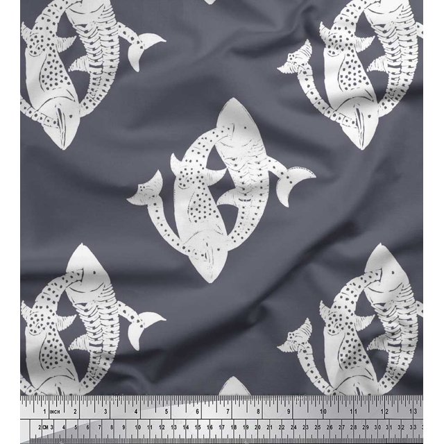 Soimoi Tissu Satin Modal à Blocs de Poisson, Imprimés au Mètre, 42 Pouces de Large
