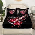 thumbnail image 3 of Ensemble de Draps pour Lit Simple à Notes de Musique de Guitare Rouge, Ensemble de Draps de Musique Rock pour Enfants Garçons Filles Ados Déco de Chambre Décor Scintillant Ensemble de Literie, 3 of 6