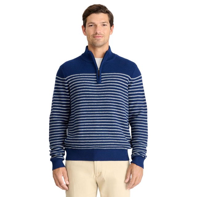 IZOD MENS QUARTER ZIP STRIPE SWEATER