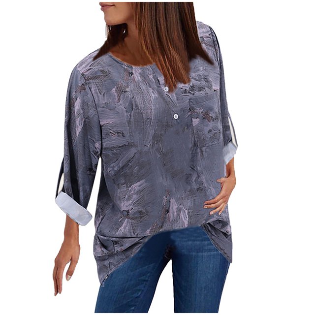 Mode Femmes Décontracté Vintage Imprimé Col en V Manches Longues Chemise Blouse Hauts
