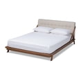 thumbnail image 1 of Allora Mid-Century Wood Queen Size Platform Bed in Light Beige/Walnut Brown, 1 of 9