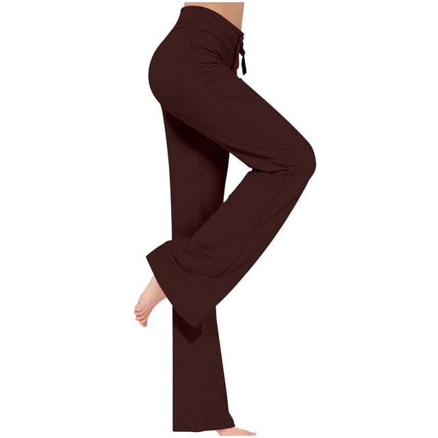 CFLVAEK Modal Crossover Yoga Pants Women Tummy Control with Drawstring Athletic Solid Wide Leg Jogger Pant Stretch Mid Rise Jogging Trousers Casual Full Length Lounge Flare Leggings Brown XL