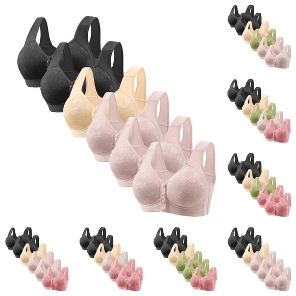 Meichang 6 Pack Front Close Bras for Women Daisy Bras for Older Women No Underwire Front Closure Push Up Bra Full Coverage Upgraded Breathable Bralettes