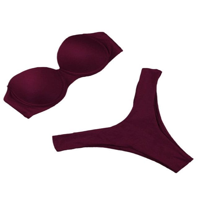 Women Summer Two-piece Bikini Set Push-up Padded Tube Top Triangle