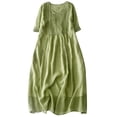 thumbnail image 2 of Weiqiqre Robes de Cocktail pour Femmes, Robe d'Été en Coton et Lin Unie Ample à Manches Courtes et Col en V pour Femmes, 2 of 3