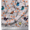 thumbnail image 1 of Soimoi Gray Poly Georgette Fabric Flower & Butterfly Printed Fabric 1 Yard 42 Inch Wide, 1 of 5