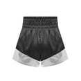 thumbnail image 4 of Xnihocha Unisex Kids Satin Boxing Shorts Metallic Color Block Boxer Kickboxing Muay Thai Training Trunks Black&Silver 12, 4 of 5
