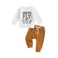thumbnail image 1 of FAROOT Baby Boys Pants Set,Crew Neck Letters Print Sweatshirt with Elastic Waist Sweatpants, 1 of 8