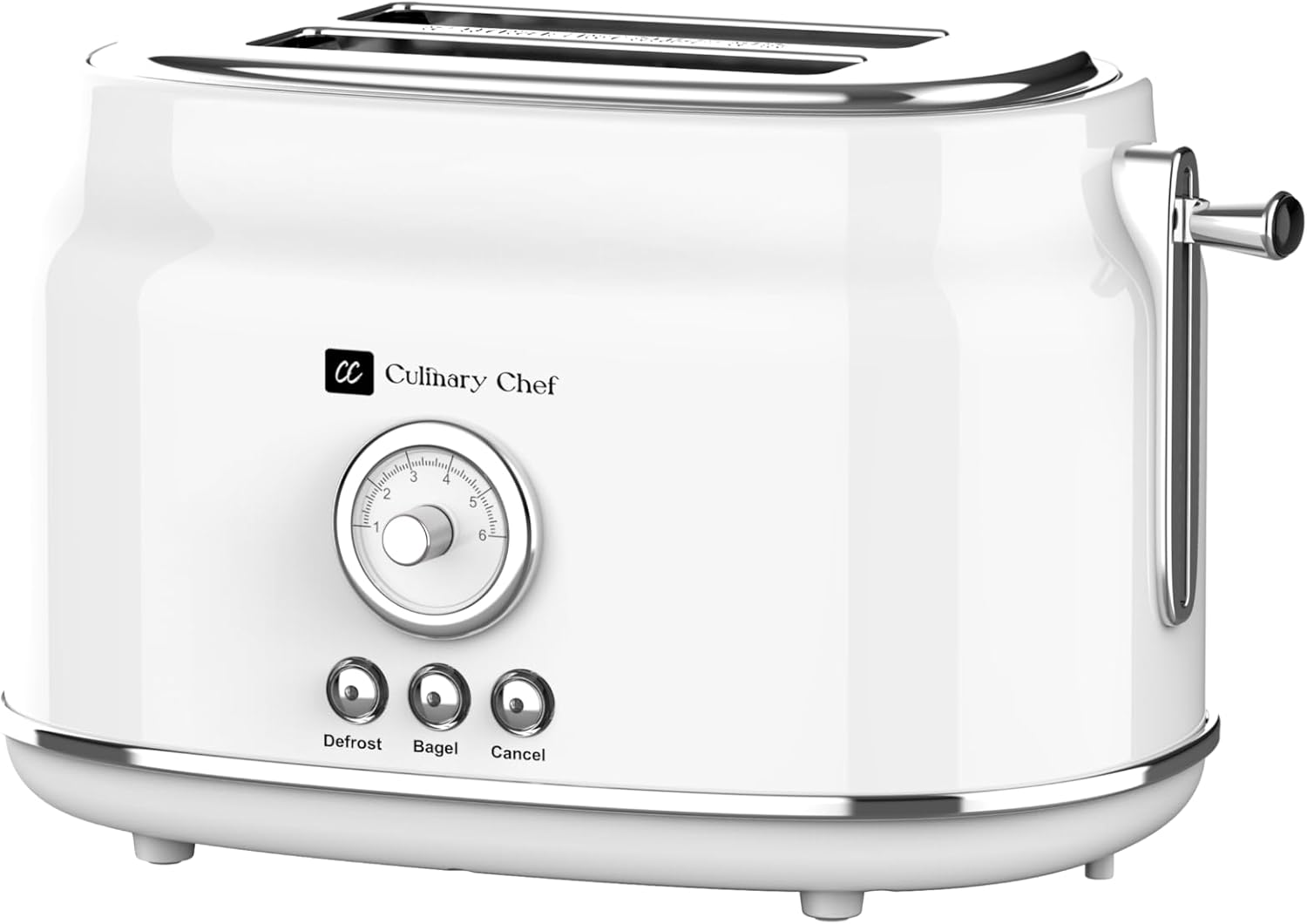 Culinary Chef Retro 2-Slice Toaster – Wide Slots, 900W Power, 5 Browning Levels, Bagel, Defrost & Cancel – White