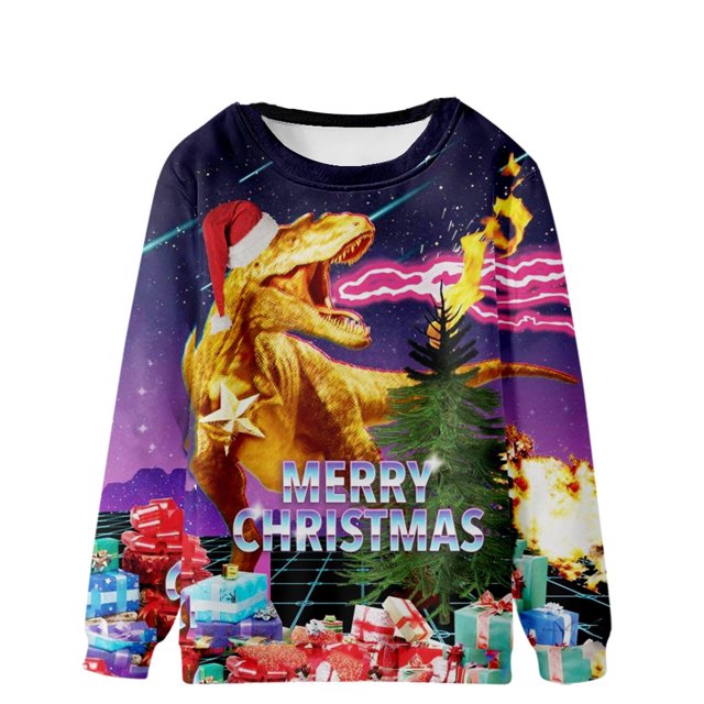 Pompotops Chandail de Noël Décontracté pour Homme, Mode, Impression 3D, Manches Longues, Col Rond, Haut Chandail Chemise Blouses en Solde
