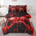 thumbnail image 1 of YST 7Pcs Kids Gamer Comforter Set Queen, Gaming Bedding Comforter Set, Video Games Gamepad Bed In A Bag Neon Glowing Square Geometric Grid Red Bed Sets With Comforter And Sheets, 1 of 1