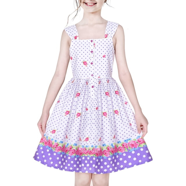 Girls Dress 50s Vintage Rockabilly Button Front Polka Dot 6 Years