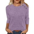 thumbnail image 1 of Pincandy Womens Sweaters Fall Fashion 3/4 Length Sleeve Tops Crew Neck Button Shirts Casual Pullover Cute Winter Clothes, 1 of 5