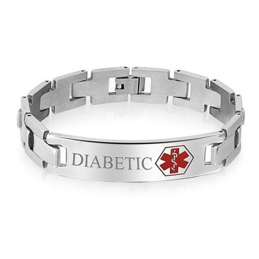 Bracelet d'Alerte Médicale Personnalisé pour Homme en Acier Inoxydable de 8 Po