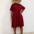 thumbnail image 1 of LOVZFMLL Mode Robe Maxi d'Été Ample pour Femme, Unie, Fleur Brûlée, Ajourée, Manches Courtes, Col Rond, Rouge, 3TG, 1 of 7
