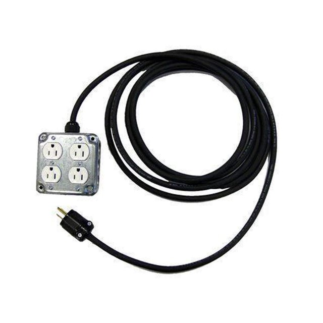 CBI Quad Duplex Box w/ 4 AC Outlets & 25' 12/3 Hardwired Power Cable, USA Made