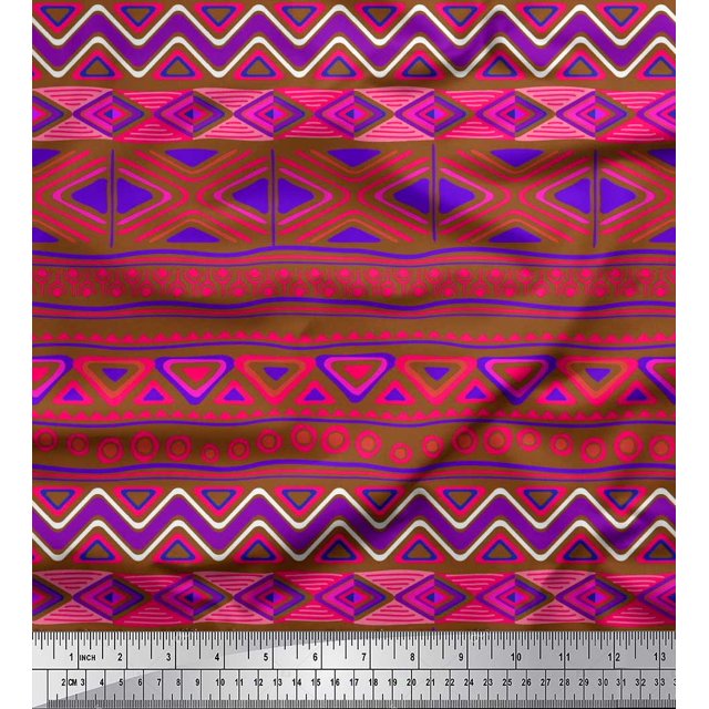 Soimoi Moss Georgette Fabric Aztec Geometric Printed Craft Fabric by The Yard 42 Inch Wide