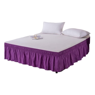 Solid Color Elastic Bed Skirt, Xinsrenus Elastic Embedded Bed Skirt, Soft Breathable Non-Slip Fitted Bed Base Cover for Twin Full Queen King Size, Purple