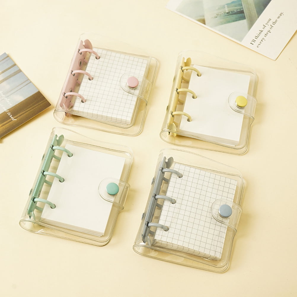 Mini Transparent 3Ring Binder Covers With Grid Inner Page And Binder Pockets Mini Loose Leaf Notebook Binder Clear PVC Binder Cover With Snap Button
