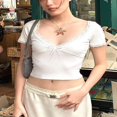 thumbnail image 4 of Women Crop Short Sleeves Tops Lace Patchwork Summer Basic T-Shirts, 4 of 8