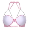 thumbnail image 4 of Eandarui Womens Shell Bikini Tops Glitter Pearl Chest Chains Halter Summer Beach Rave Party Bra Top Light Pink M, 4 of 6