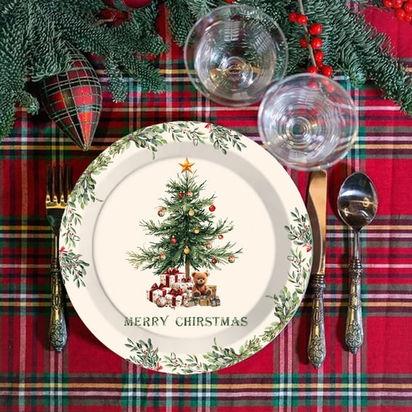 Todaioua 16 Pcs Christmas Dinner Plates Xmas Tree Disposable Dinnerware Green Plates Xmas Wreath Dishes Holiday Tableware for Dessert Salad Appetizer Birthday Party(Christmas Tree)