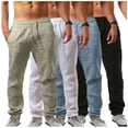 thumbnail image 2 of QATAINLAV Summer Linen Beach Pants for Men Casual Drawstring Breathable Trousers Basic Solid Color Loose Fit Elastic Waist Pants with Pockets Pantalones Cortos Para Hombre Khaki L, 2 of 5