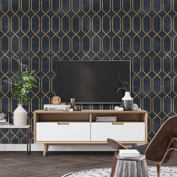 Peel and Stick Wallpaper Stripe Removable Wallpaper 15.75 in X 47.24 in Black/Gold Self Adhesive Wallpaper Modern Durable for Home Decoration Old Furniture Renovation