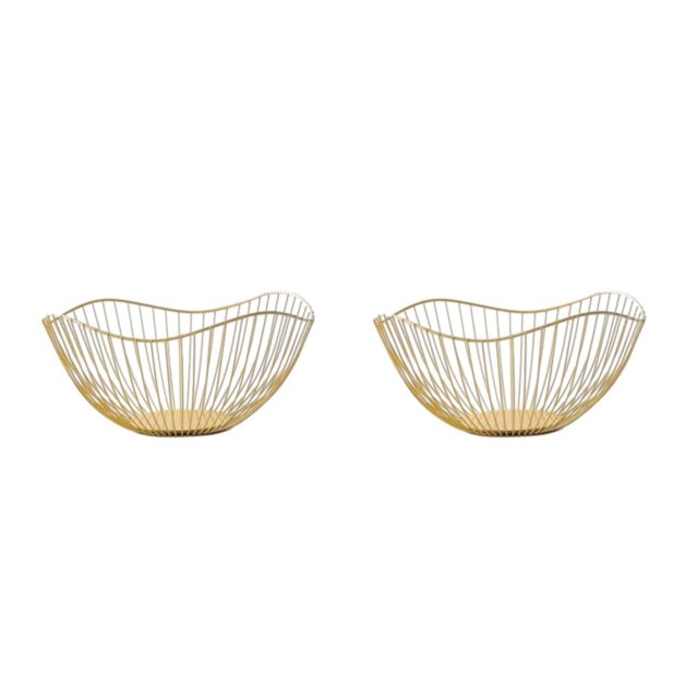 kurtrusly Sturdy And Durable Metal Fruit Baskets Large Capacity Open Wire Exquisite Appearance Wide gold Straight large 2Set