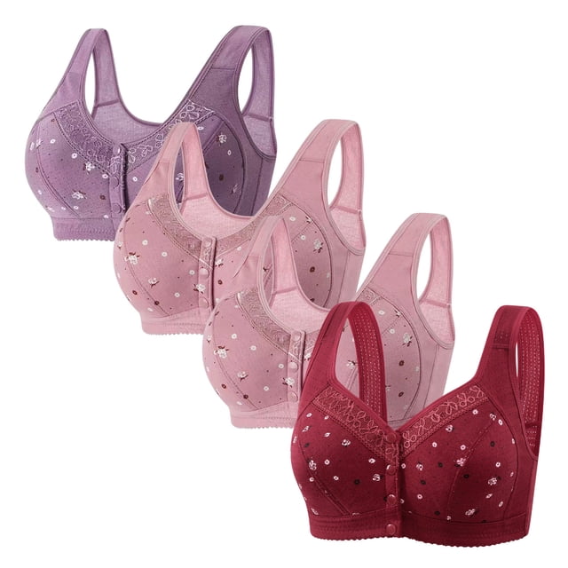 LOVZFMLL Bras for Women 4pc Woman's Comfortable Lace Breathable Bra Underwear No Rims Purple L