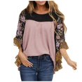 thumbnail image 1 of Huaizzzy Femmes Mode Manches Chauve-Souris Agencement de Couleurs Imprimé Léopard Floral T-Shirt à Manches Mi-Longues T-Shirts à Manches Longues pour Femmes T-Shirts Graphiques pour Femmes Chemises pour Femme Chemises d'Été Cache la Sueur Col Roulé, 1 of 5