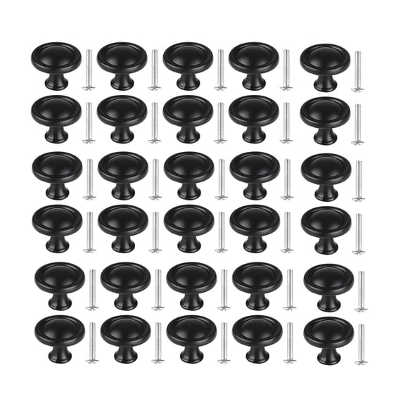 WWXYG 30Pcs Black Kitchen Cabinet Knobs Round Drawer Handles Elegant Hardware with Screws for Bathroom Cabinets Dresser Home Fixing 30PCS