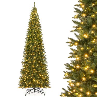 Costway 12 FT Artificial Xmas Tree with  Quick Power Connector & 800 Warm White LED Lights