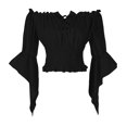 thumbnail image 1 of bbymog Womens Renaissance Peasant Blouse Off Shoulder Trumpet Sleeve Tops Black S, 1 of 7