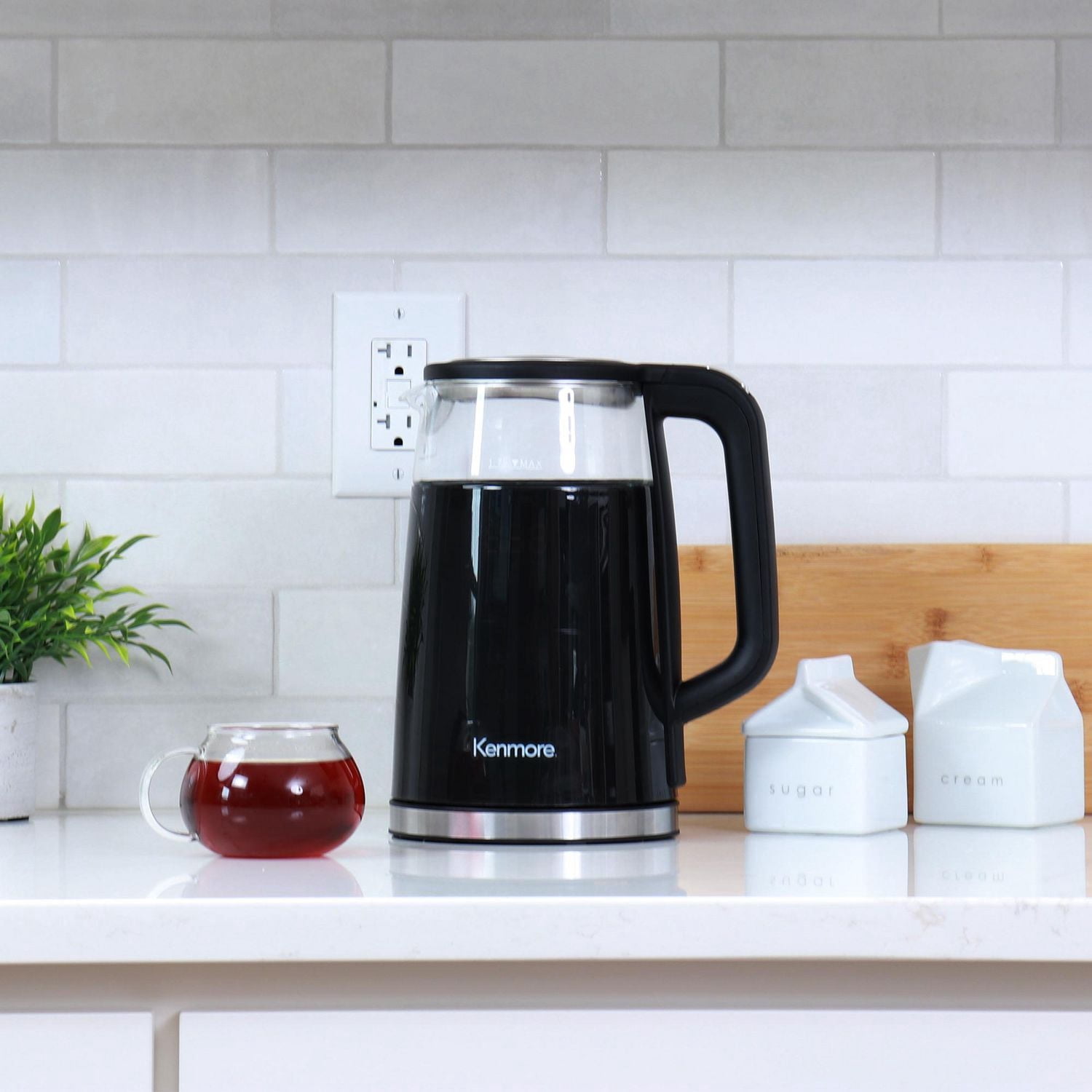 Kenmore 1.7L Electric Kettle Portable Electric Glass Kettle with Temperature Control Digital Display, Lid Glass Electric Kettle, Black