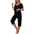 thumbnail image 3 of Sunloudy Ensemble de Pyjama pour Femme, T-shirt à Manches Courtes à Col en V et Pantalon Capri, Tenue de Nuit et de Détente, S-TG, 3 of 6