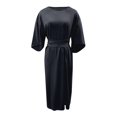 thumbnail image 4 of XDZJLR Robes pour Femmes 2025 Mode Élégante Couleur Unie Taille Manches Chauve-Souris Robe, 4 of 4